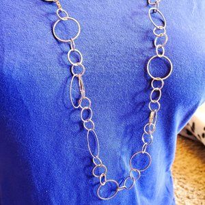 NY New York & Co Gold Tone 34" Geometric Link Strand Necklace Simple Casual